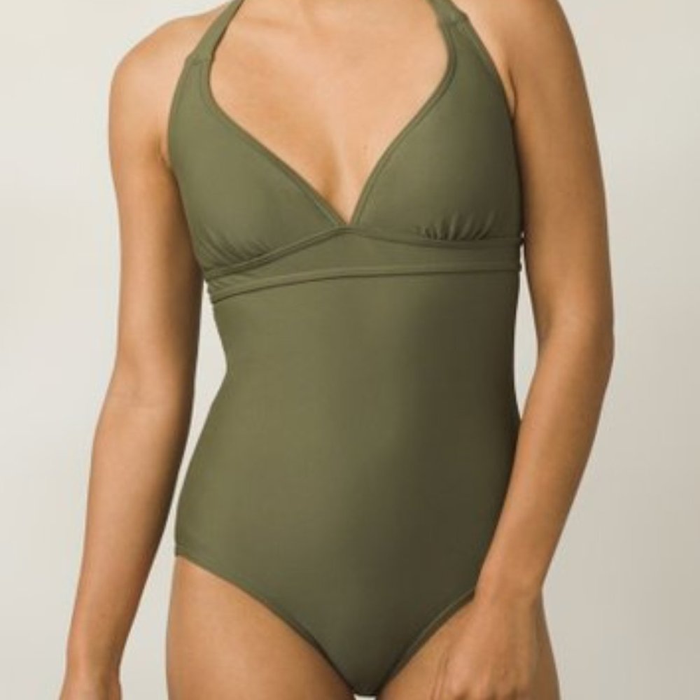 PRANA Cargo Green Lahari One Piece Halter Swimsuit
